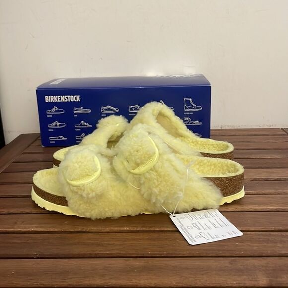 Birkenstock Arizona Big Buckle Shearling Sandals Yellow EU 40/US Women 9/UK 7 - Picture 6 of 12